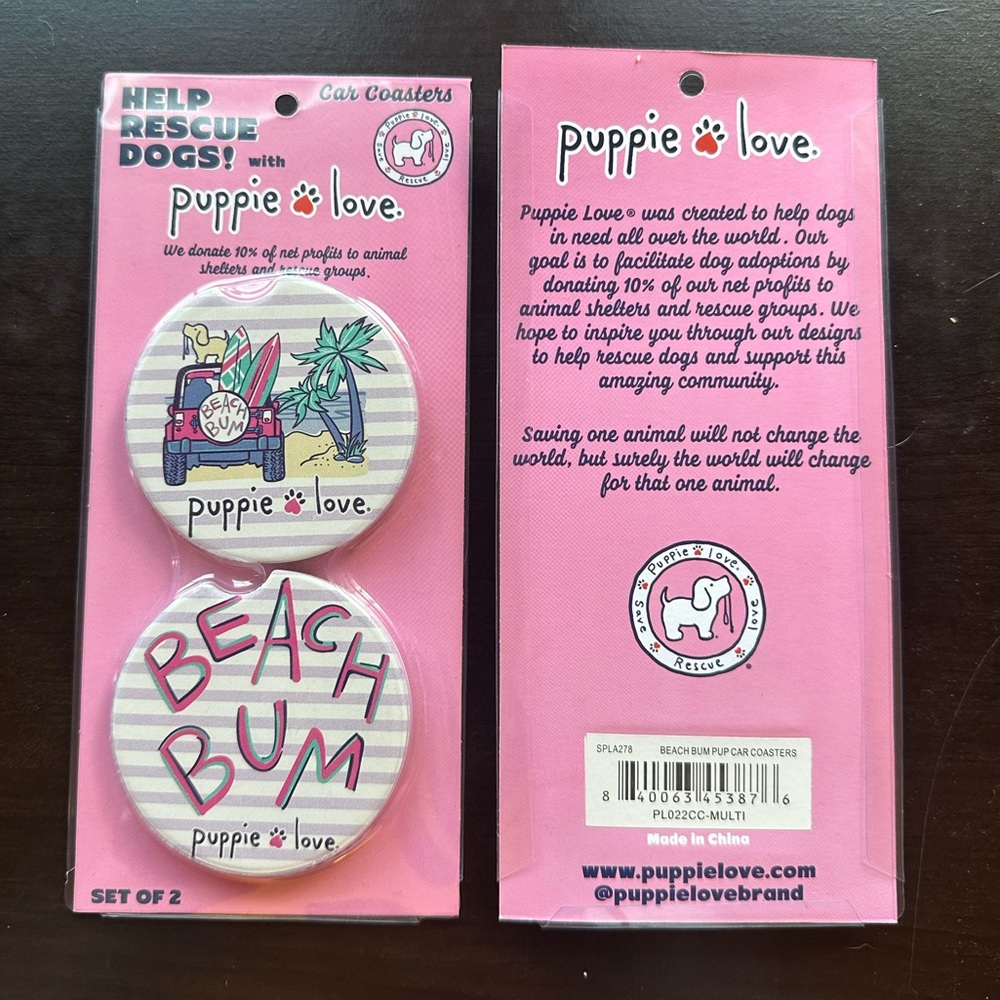 Car Coasters - Beach Bum Puppie Love